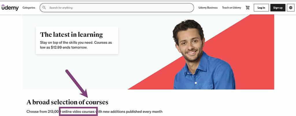 Top of Udemy's home page.