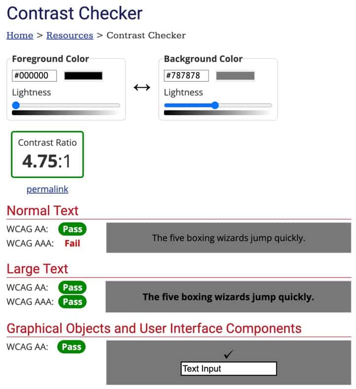 Color Contrast Checker Example from WebAIM.