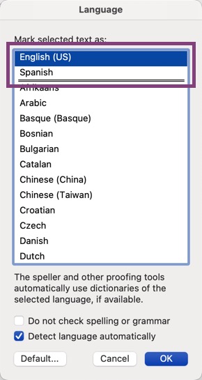 Checking to see what languages are used in a document.