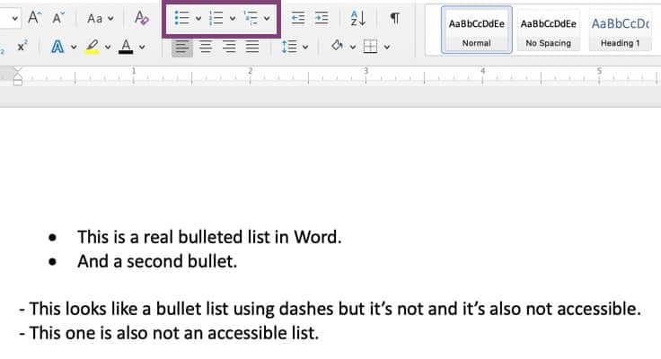Microsoft Word list styles vs using dashes or something else to create a list.