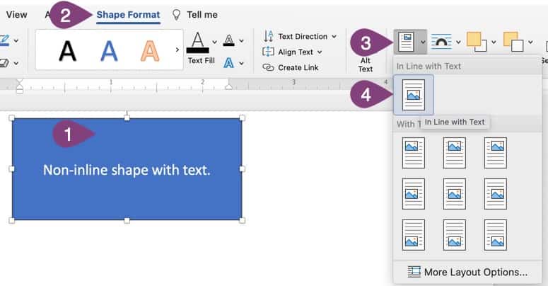 Visual instructions that show you to make an image in line in Microsoft Word.