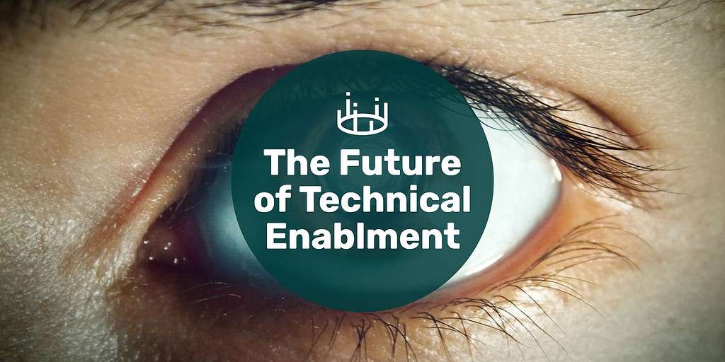 Futuristic eye with text overlay "the future of technical enablement."